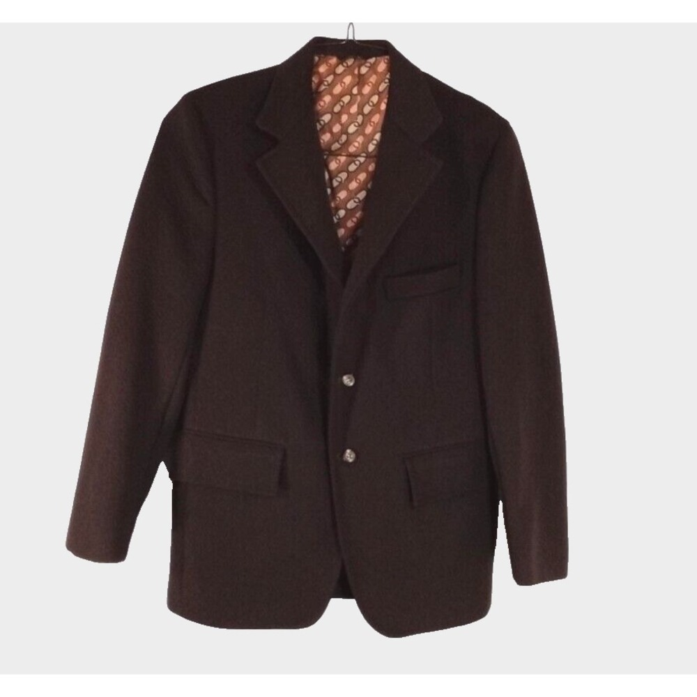Double Knit by Rugby Blazer Suit Jacket Brown Pockets Vintage Check Measurement